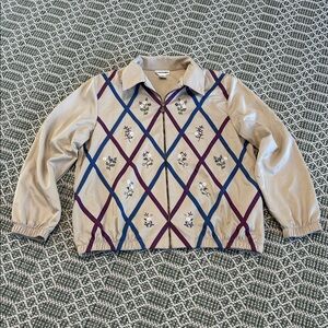 VTG 90s Alfred Dunner Beige Floral Embroidered Zipper Front Lightweight Jacket